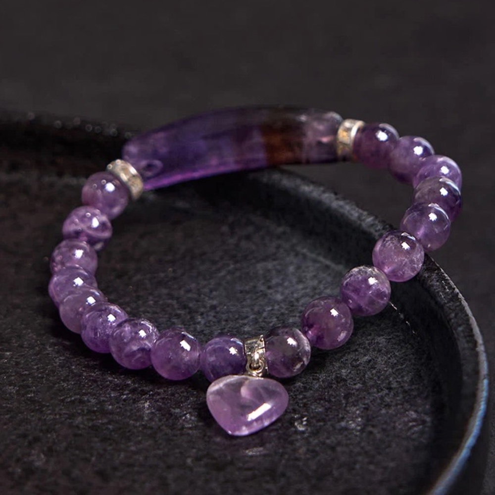 🆕New Intuitive Heart Amethyst Beaded Bracelet with Heart Charm - Picture 5 of 7